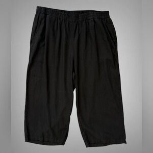 Jessica London Black Cropped Wide Leg Pants 22W Linen Blend Pull On